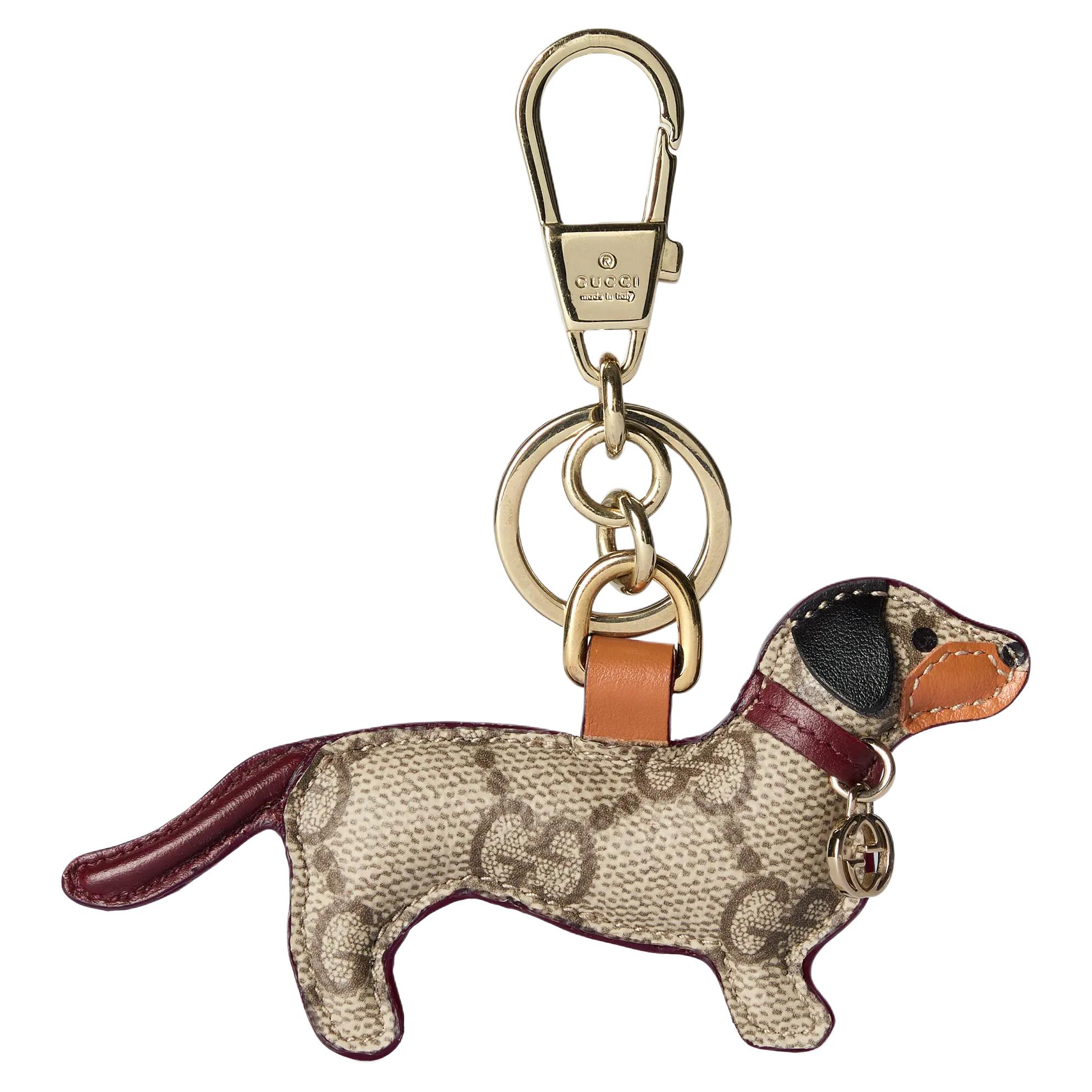 

GUCCI Шарм для сумки из лакированного полотна, Beige & Dark Brown