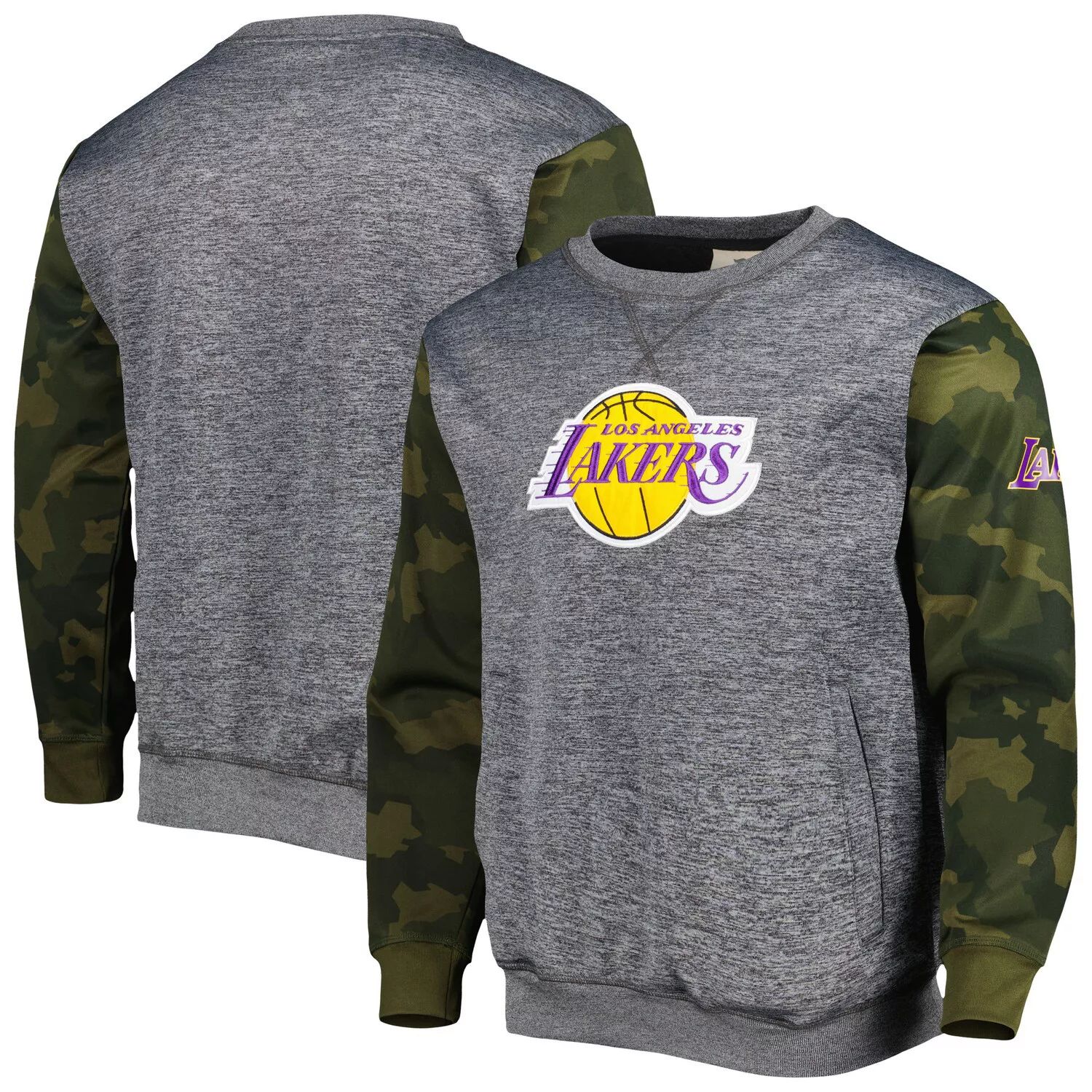 

Мужской свитшот с камуфляжной прошивкой и фирменным логотипом Heather Charcoal Los Angeles Lakers Fanatics