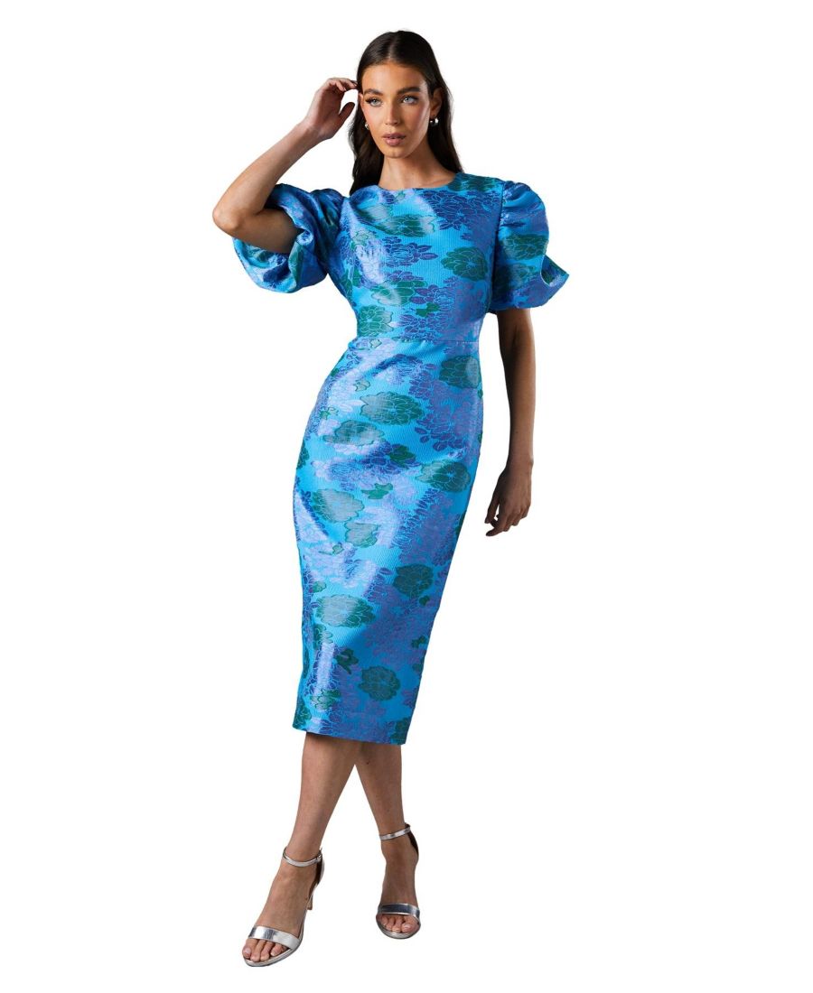 

Женское жаккардовое платье миди с цветочным принтом и пышными рукавами Coast, Blue