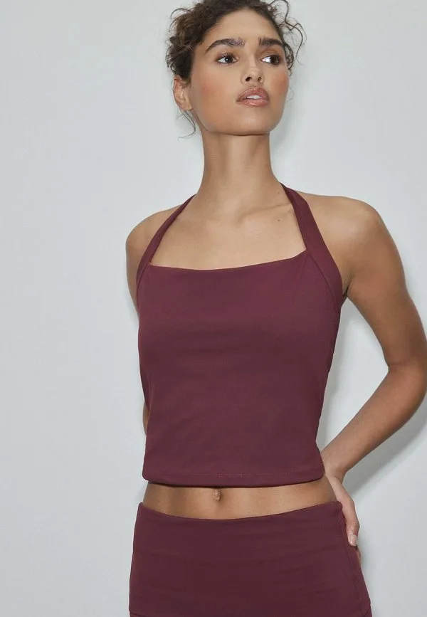Спортивный топ с завязками на шее, прямого кроя. блузка Next, Burgundy Red