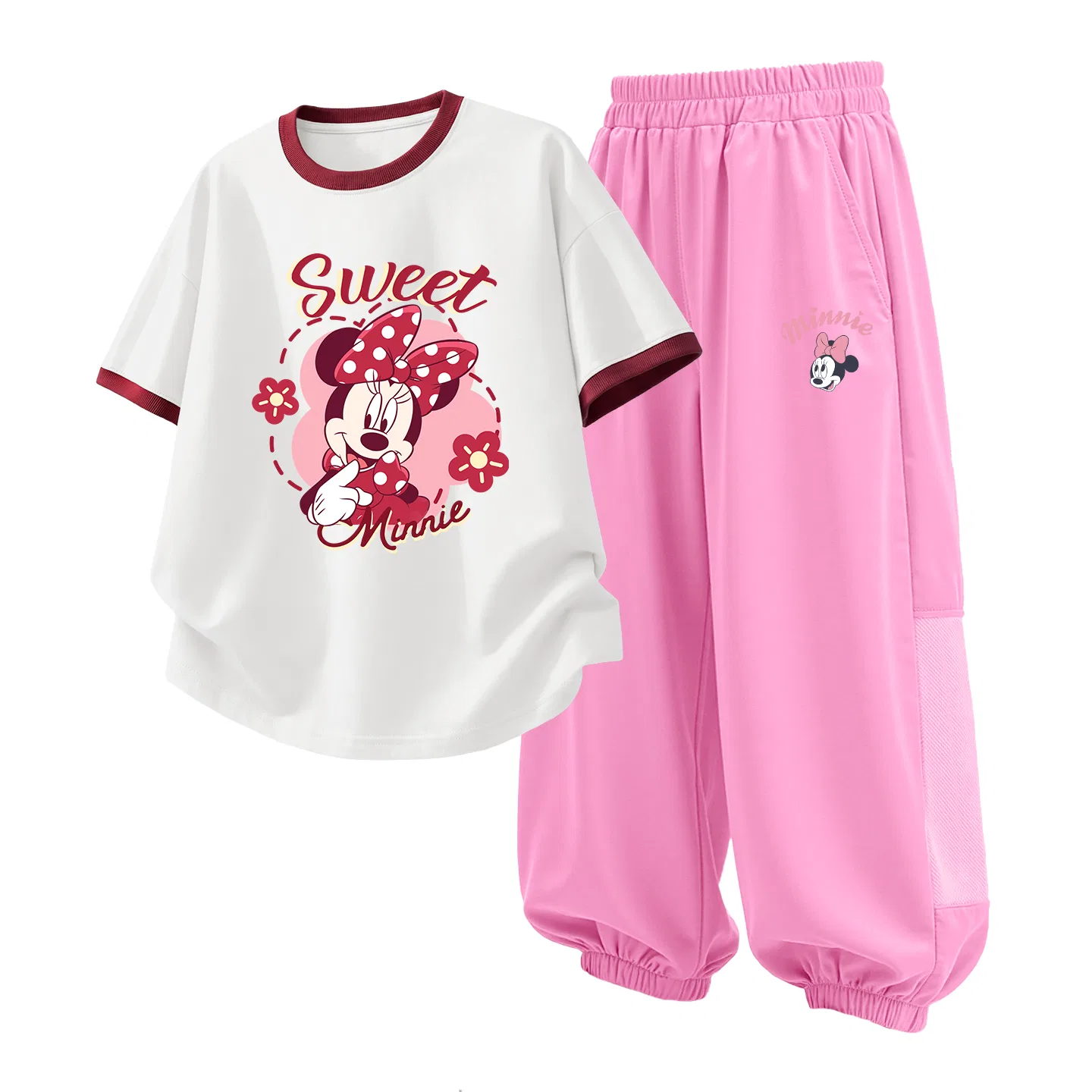 Детская повседневная спортивная футболка с круглым вырезом Disney, Di Flower Girl Garnet Red+Di Lift Eye K Strawberry Pink