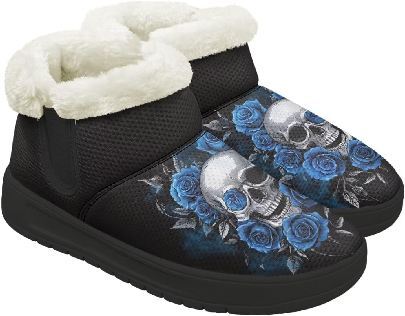 

Ботинки Forchrinse для женщин и мужчин, зимние теплые с меховой подкладкой, удобные пушистые ботинки с противоскользящей подошвой, Skull Blue Rose