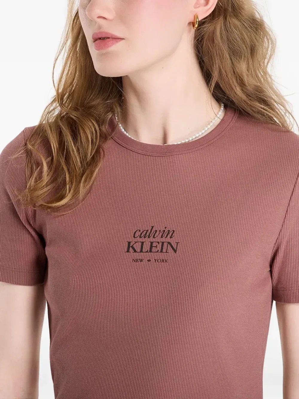 Трикотажное платье миди с логотипом Calvin Klein, коричневый — фото 4