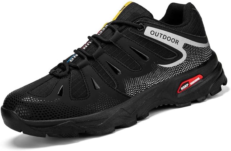 

Мужские походные ботинки Легкие кроссовки для трейл-раннинга Дышащие кроссовки для ходьбы, трекинга и скалолазания с нескользящей подошвой для тренировок и повседневной носки Qacksv, черный