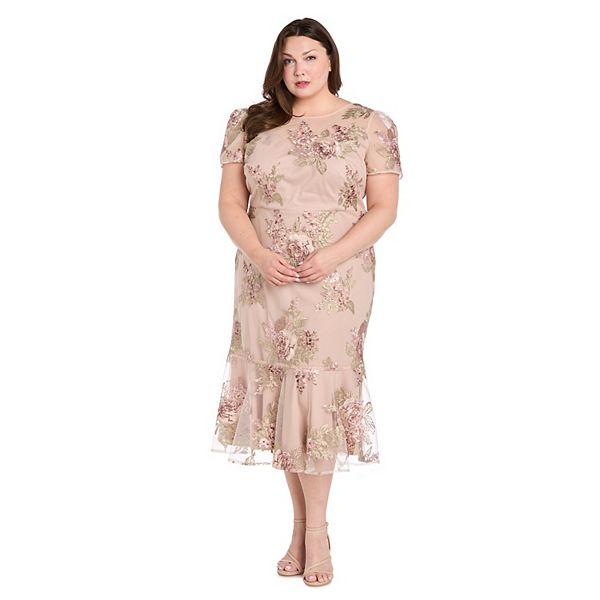 

Платье миди Plus size с цветочным принтом и сеткой R&M Richards