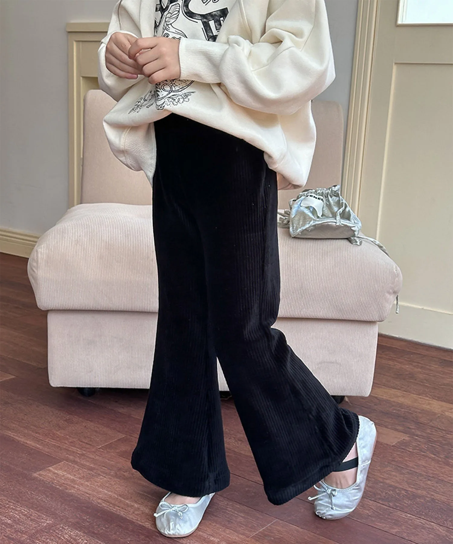 Детские ретро-брюки-клеш из вельвета Aimoha Kids, black
