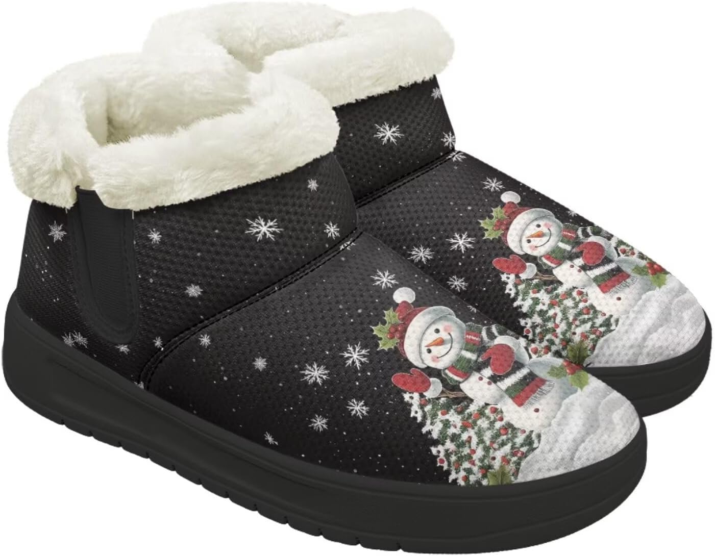 

Рождественские ботинки Forchrinse для женщин и мужчин, зимние пушистые снежные ботильоны, удобные теплые короткие ботинки для прогулок, Christmas Snowman