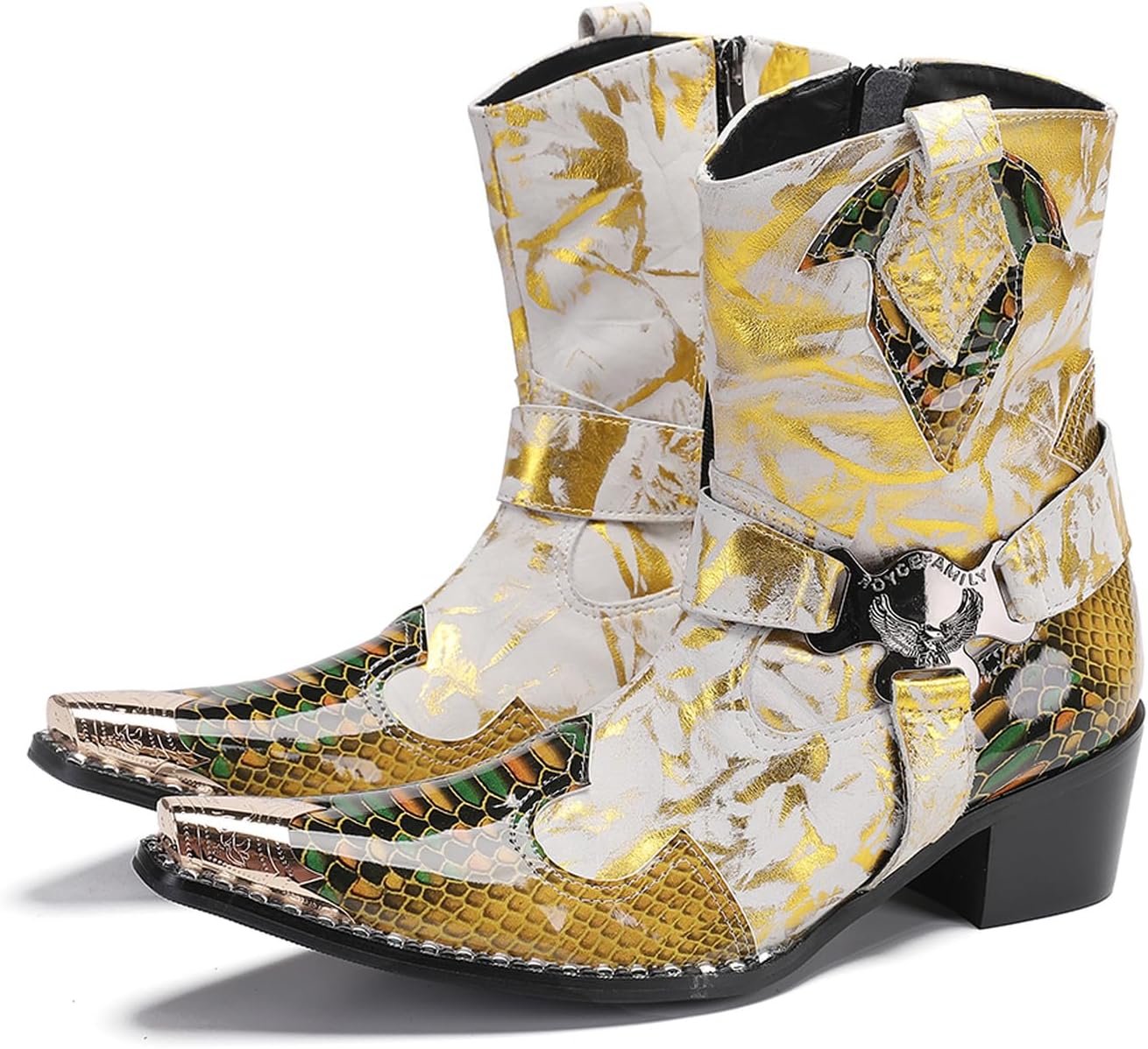 

Мужские ботинки Santimon Cowboy, повседневные и нарядные, из натуральной кожи, высокие, с металлическим носком, молнией, размером, вестерн-стиль, модные, для свадьбы, певцов, баров, вечеринок, бальных мероприятий, челси-бутсы, золотой