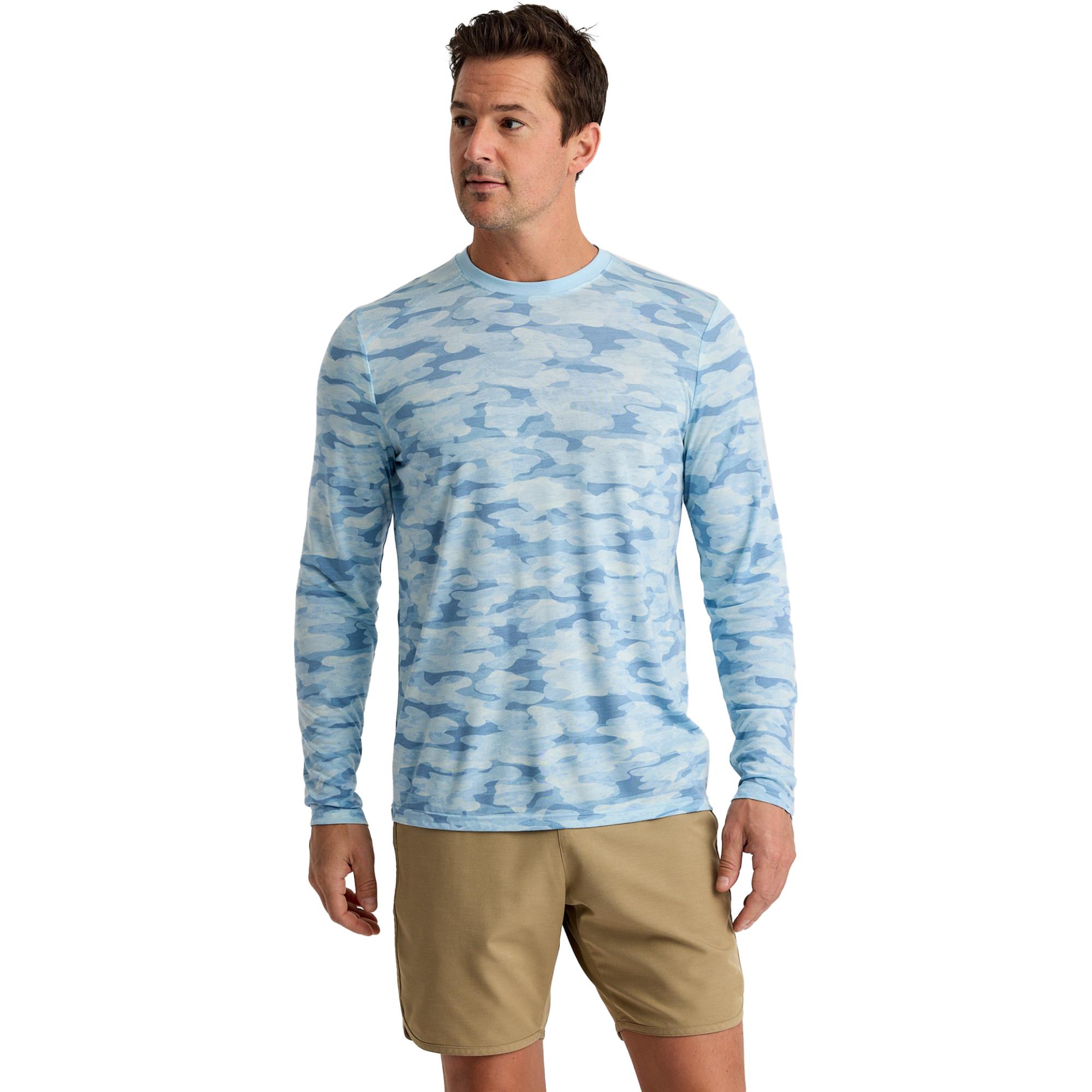 

Мужская легкая бамбуковая рубашка с длинным рукавом Free Fly, Seasmoke Camo Surf Blue