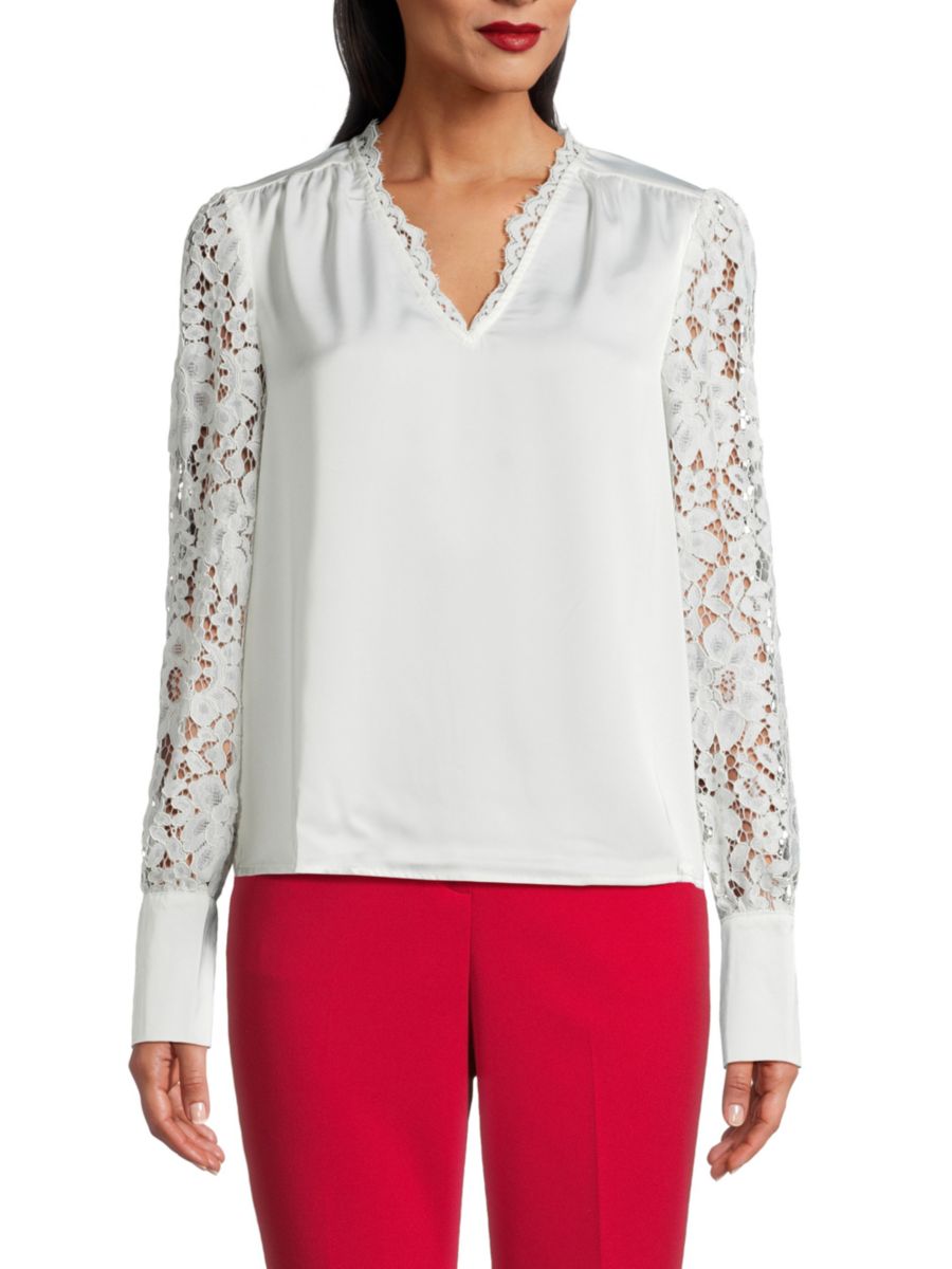 

Блузка с кружевными рукавами Saks Fifth Avenue, цвет Cannoli Cream