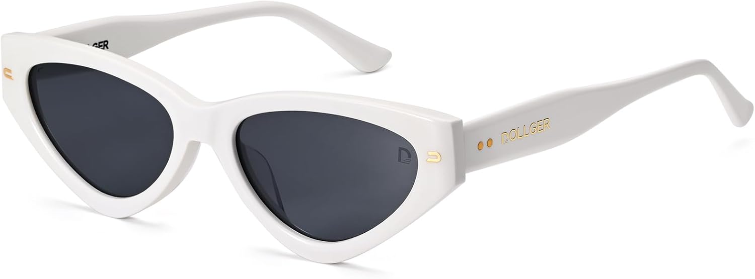 

Поляризованные солнцезащитные очки Dollger «кошачий глаз» для женщин и мужчин, винтажные треугольные ретро-очки, маленькие модные очки «кошачий глаз», White Frame Gray Lens