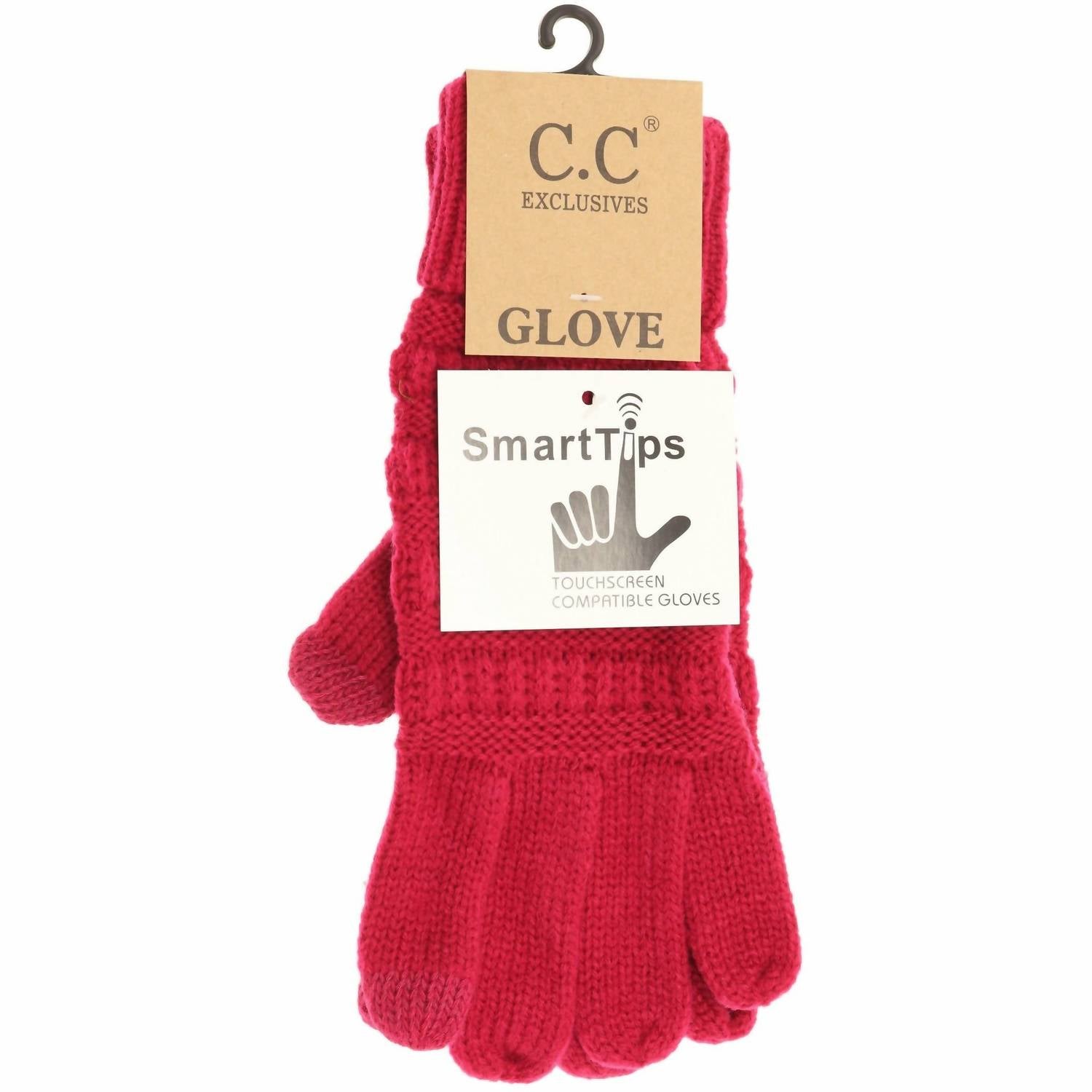 

Женские однотонные перчатки с косичками, ярко-розового цвета C.C BEANIE