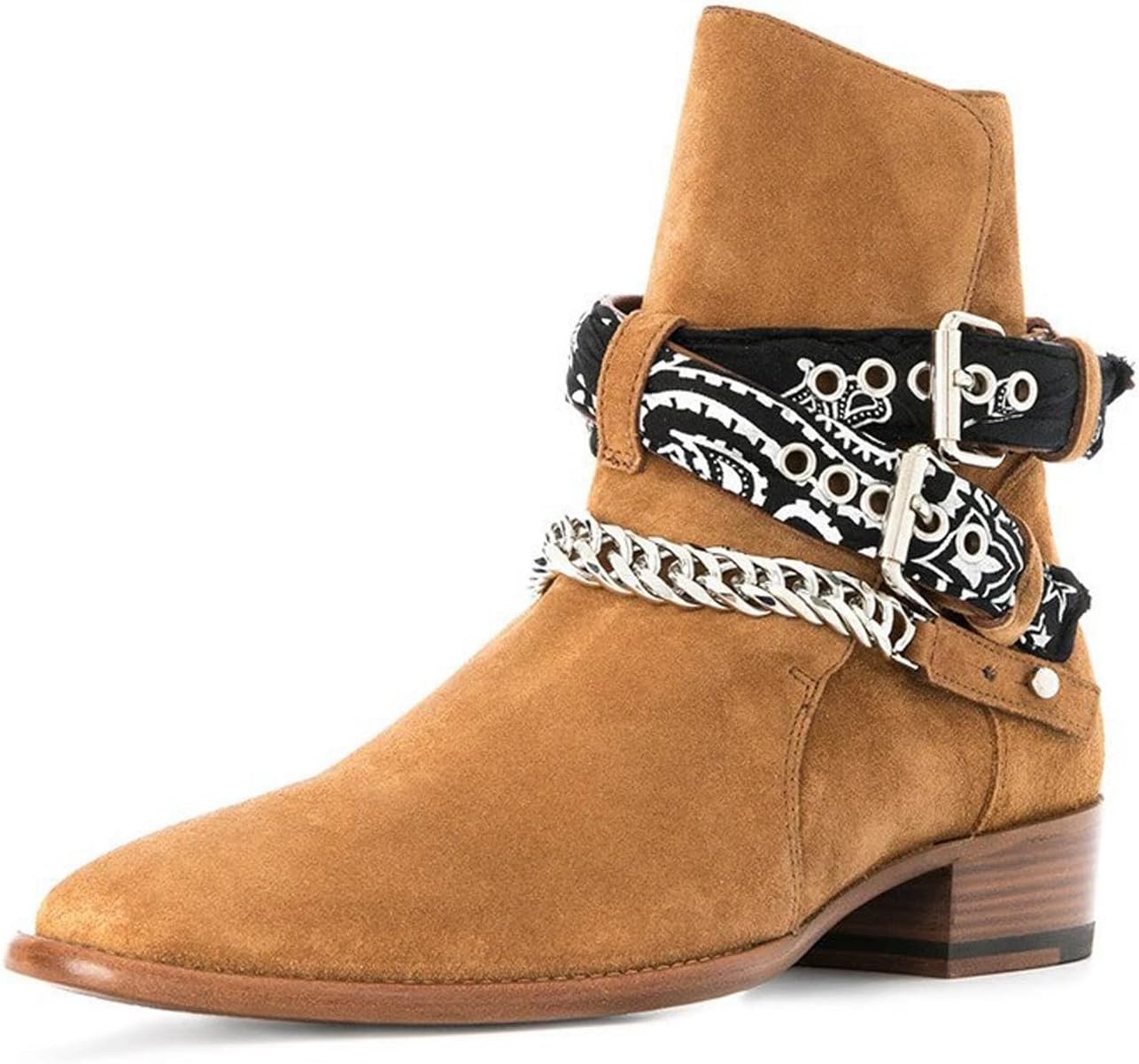 

Мужские ботинки Santimon Chelsea из кожи верхнего слоя с манжетой, ремешком с банданой и металлической цепочкой - стильные замшевые ботинки вестерн с боковой молнией для повседневной носки, вечеринок, концертов и повседневного стиля, оранжевый