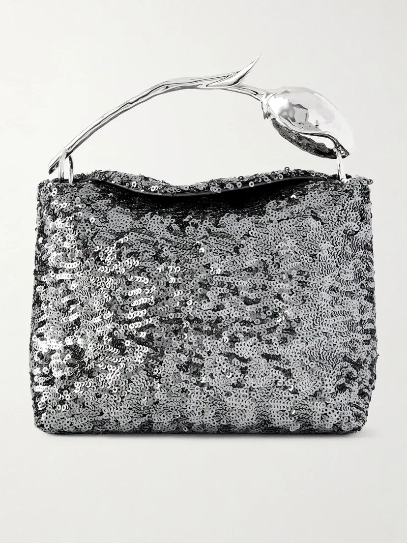 Клач из атласа с пайетками ERDEM, серебряный