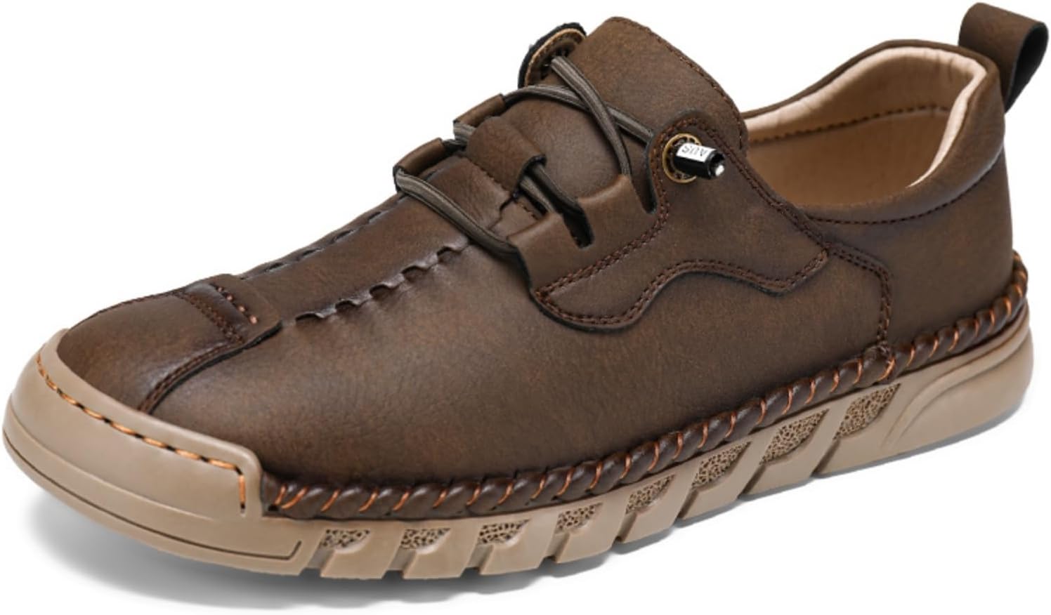 

Мужские повседневные кожаные туфли - удобные, мягкие, легкие и дышащие, ручной работы, с пристраченной подошвой/на шнуровке для прогулок и вождения Aokisx, коричневый