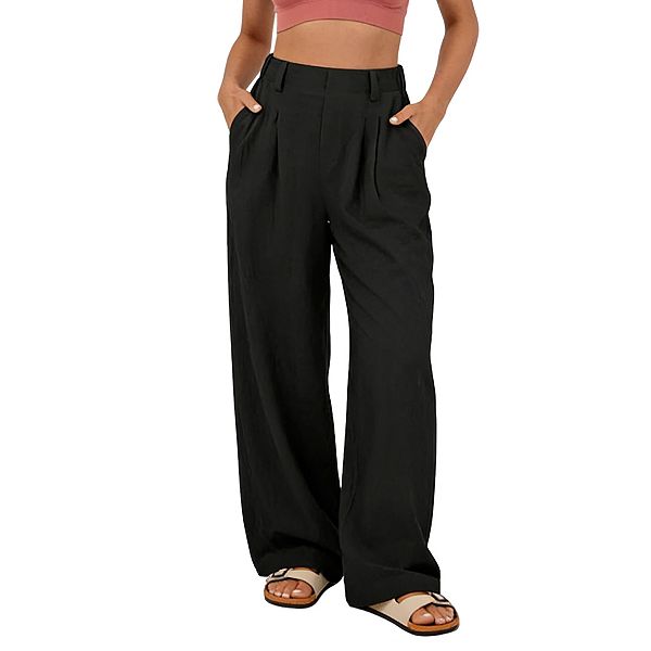 

Женские брюки с высокой талией, плиссированные спереди, на резинке, с карманами и широкими штанинами Clearflower, Black