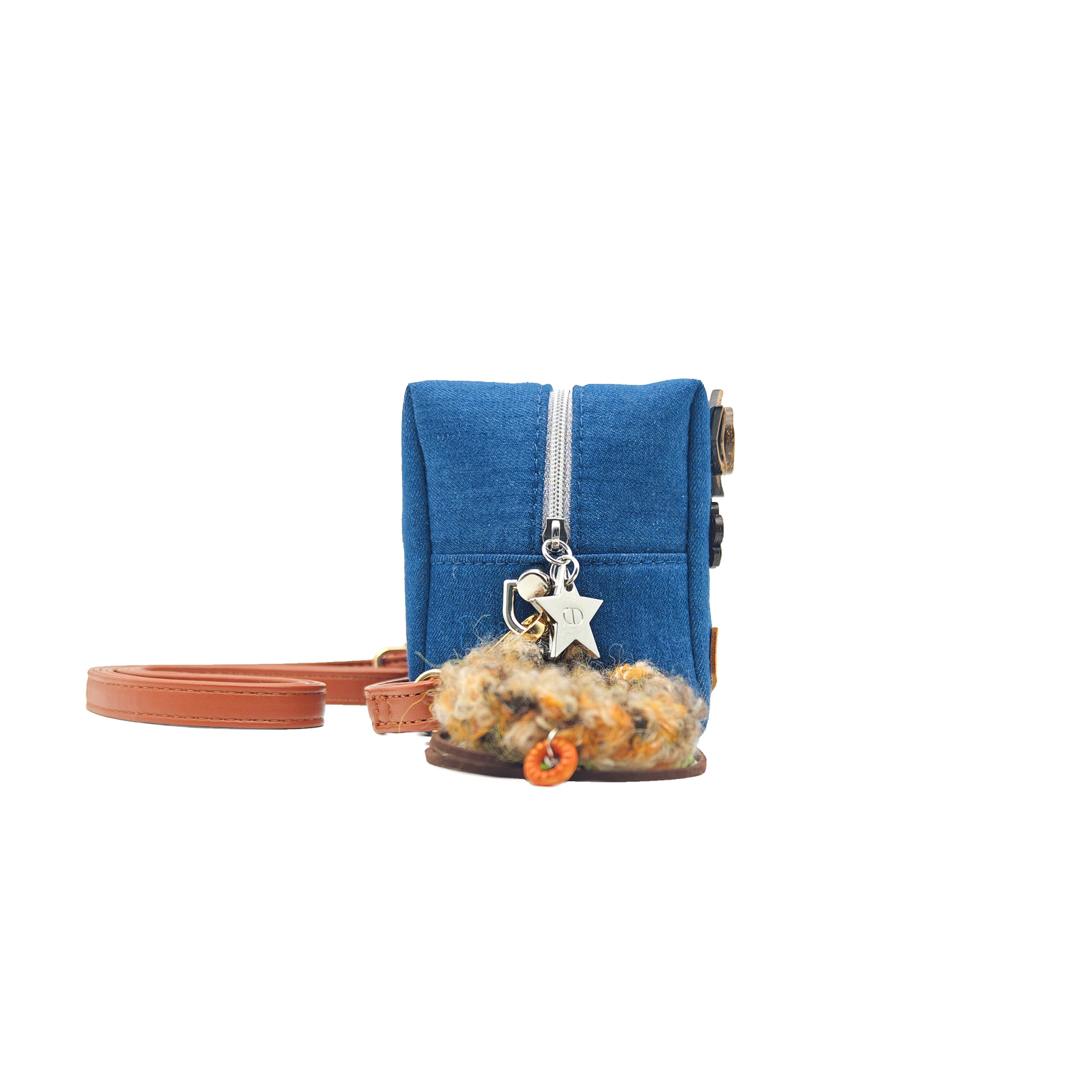 DIOR Косметичка YXYY Blue Embroidered Heartfelt Words, Emotional Rhythms, элегантная винтажная, с пуговицами, из голубого денима — фото 2