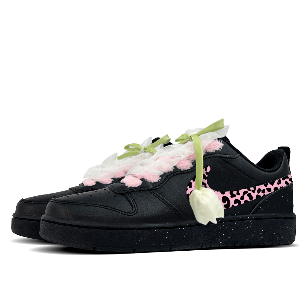 Nike Court Borough Yujin Pink Leopard Кожаные противоскользящие износостойкие низкие детские скейтборд кроссовки Black — фото 4