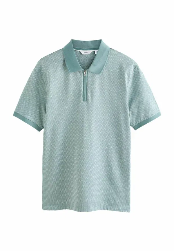 Поло Next Regular fit n. premium pattern quarter zip, бирюзово-голубой геометрический — фото 4