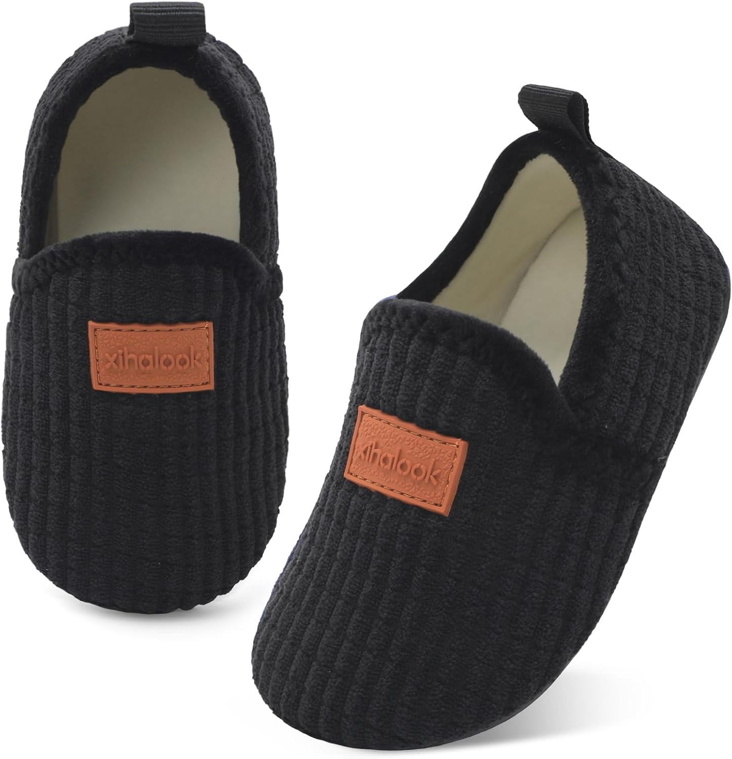 

Домашние тапочки для детей XIHALOOK для мальчиков и девочек с микрофлисовой подкладкой, уютные, с подошвой против скольжения, черный
