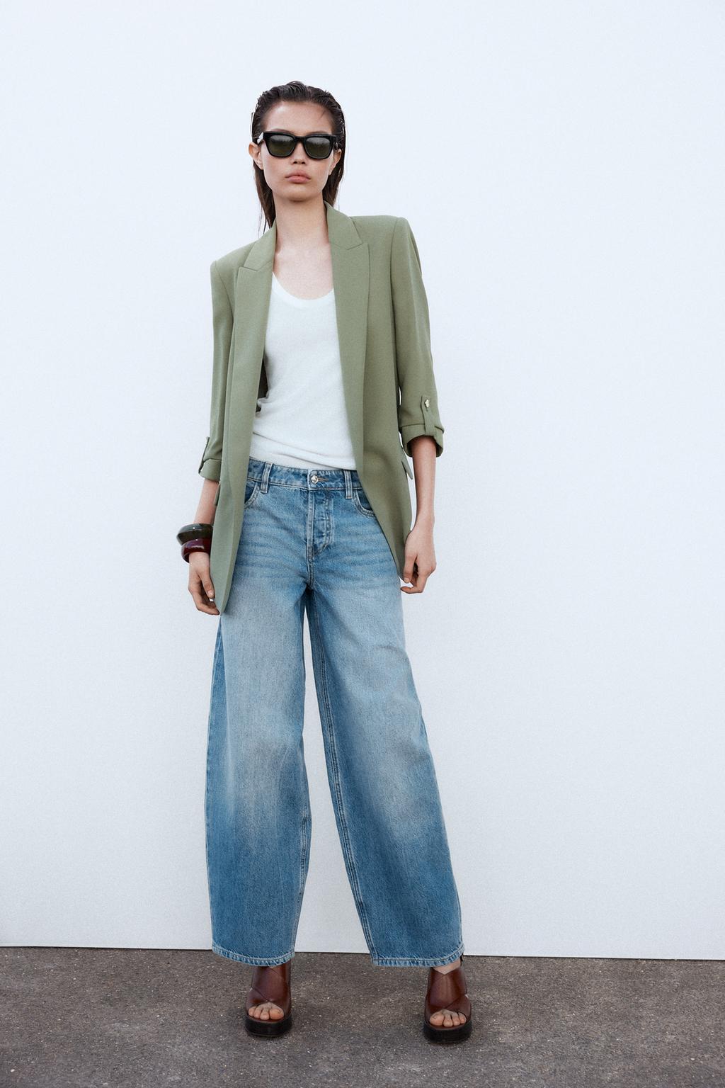 

Блейзер с закатанными рукавами ZARA, хаки