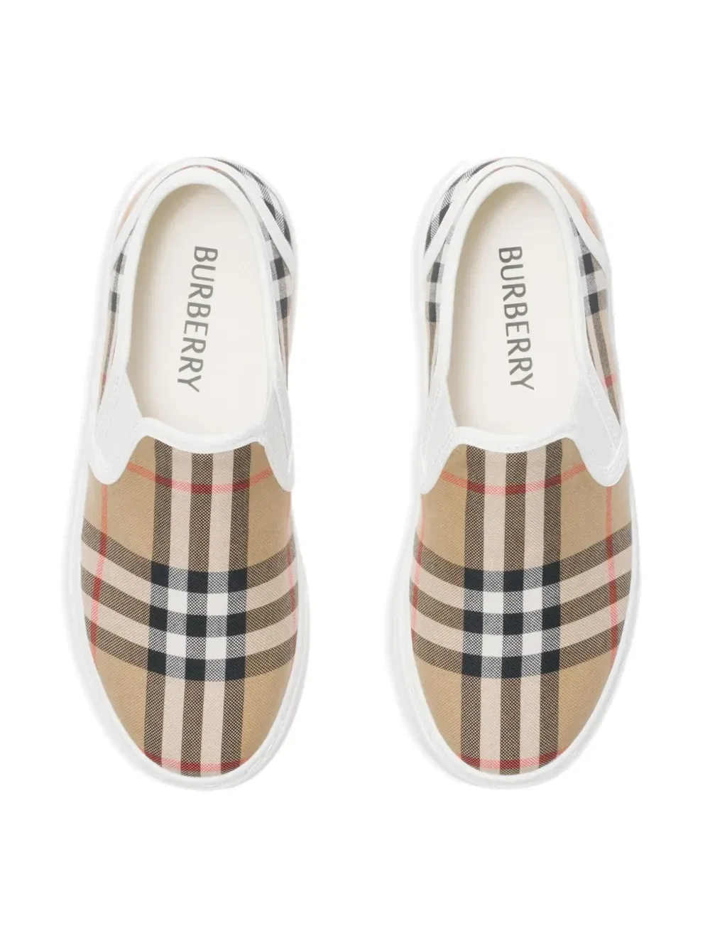 Слипоны в клетку Burberry Kids, бежевый — фото 3