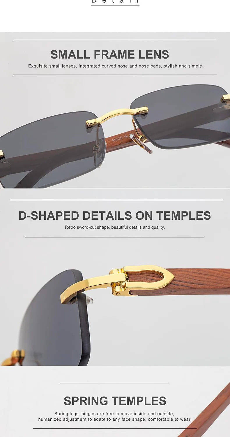 

Мужские солнцезащитные очки с деревянными дужками, легкие, без оправы, в стиле «рогатка», роскошный модный аксессуар для повседневного ношения GDKPJDT, 2