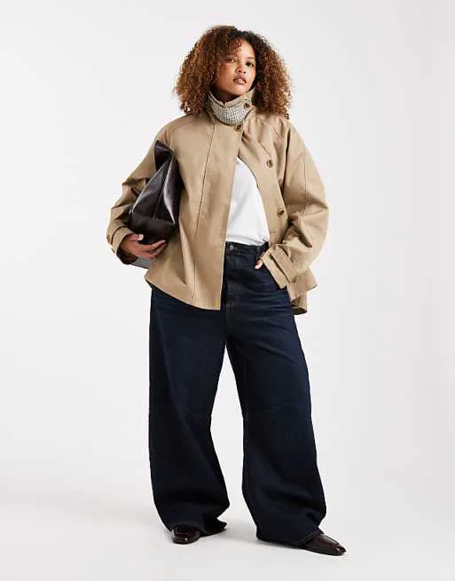 

Ржаная объемная накидка с клетчатой подкладкой ASOS DESIGN Curve
