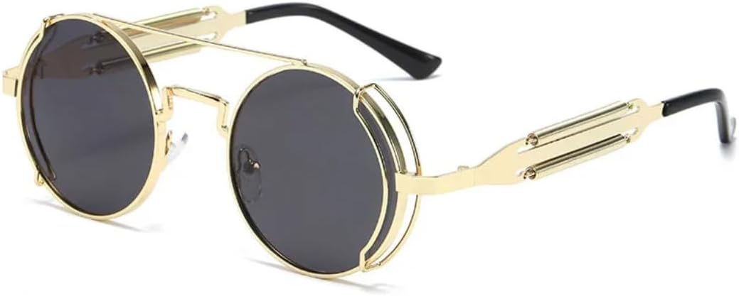 

Модные круглые солнцезащитные очки в стиле стимпанк для мужчин, ретро, ​​с металлическим корпусом и двойной пружиной, уникальные, для женщин, защита от УФ-излучения UV400 UATXTAU, Golden Grey