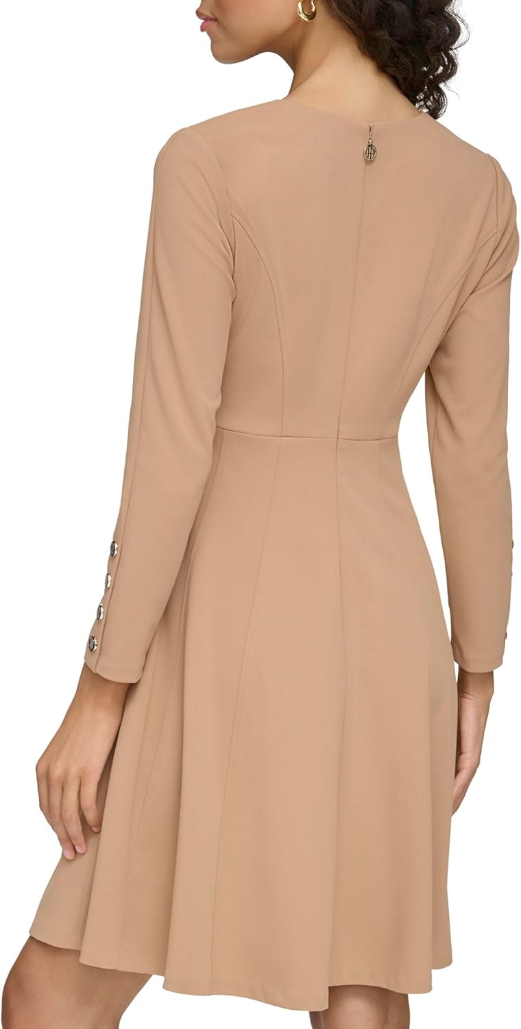 Женское платье-футляр Tommy Hilfiger с круглым вырезом и оборками, Brown Sugar — фото 4