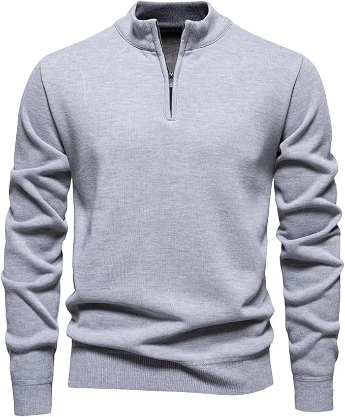 

Мужской свитер с четвертью молнией, casual, slim fit, с воротником-поло