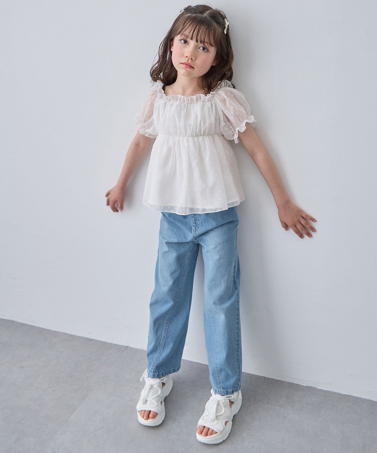 Двусторонняя прозрачная блузка из ткани добби ANY KIDS, White [002] — фото 3