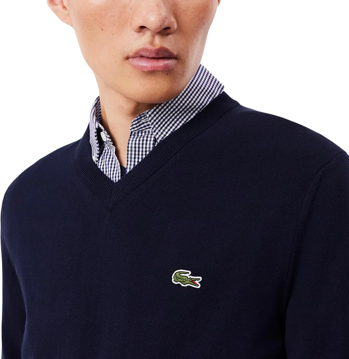 Свитер Lacoste мужской монокоттон с V-образным вырезом, синий — фото 2