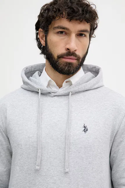 Худи мужское с капюшоном DHM LB U.S. Polo Assn., серый — фото 4