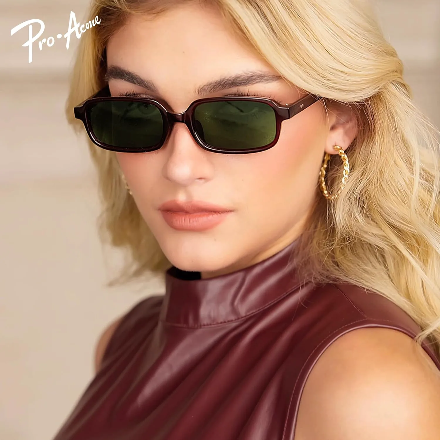

Солнцезащитные очки Pro Acme Retro прямоугольной формы для женщин, винтажные, модные, забавные, маленькие, в стиле 90-х, квадратные, Brown Frame Light Green Lens