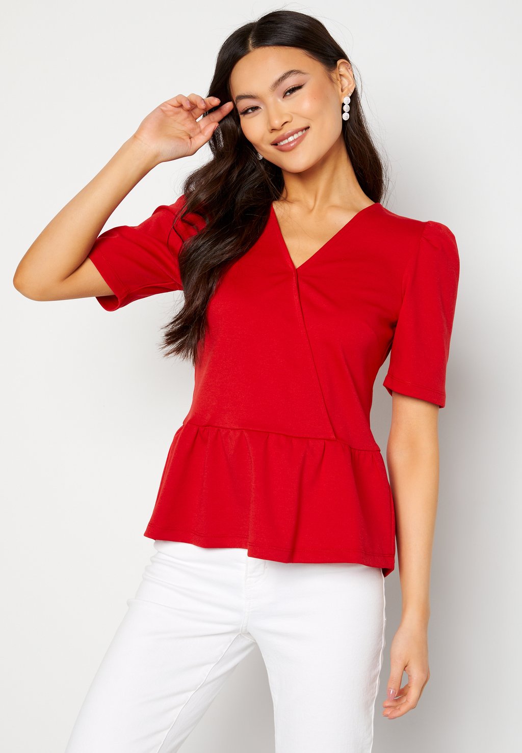 

Футболка с принтом PUFF SLEEVE PEPLUM TOP Bubbleroom, красный