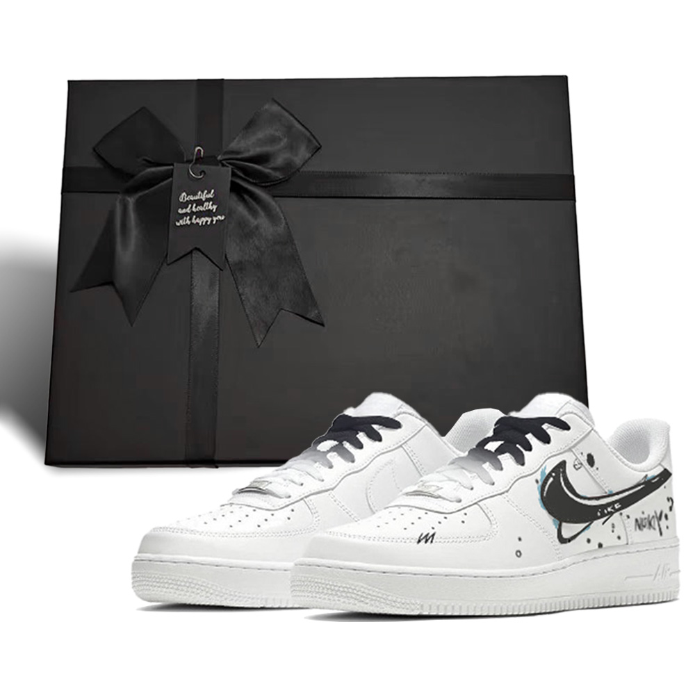 

Nike Air Force 1 Износостойкие низкие скейтерские кроссовки унисекс черно-белые, цвет White