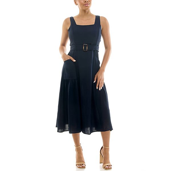 

Женское платье с квадратным вырезом и поясом Nina Leonard, Blue Violet