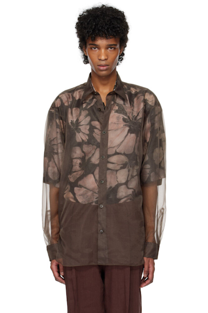 

Коричневая рубашка из органзы Dries Van Noten