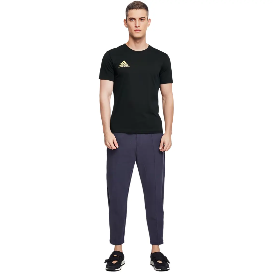 Футболка мужская черная с золотым логотипом Adidas, черный — фото 4