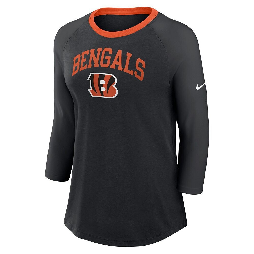 Женская черная футболка Nike Cincinnati Bengals реглан с рукавом 3/4, цвет Bng Black — фото 3