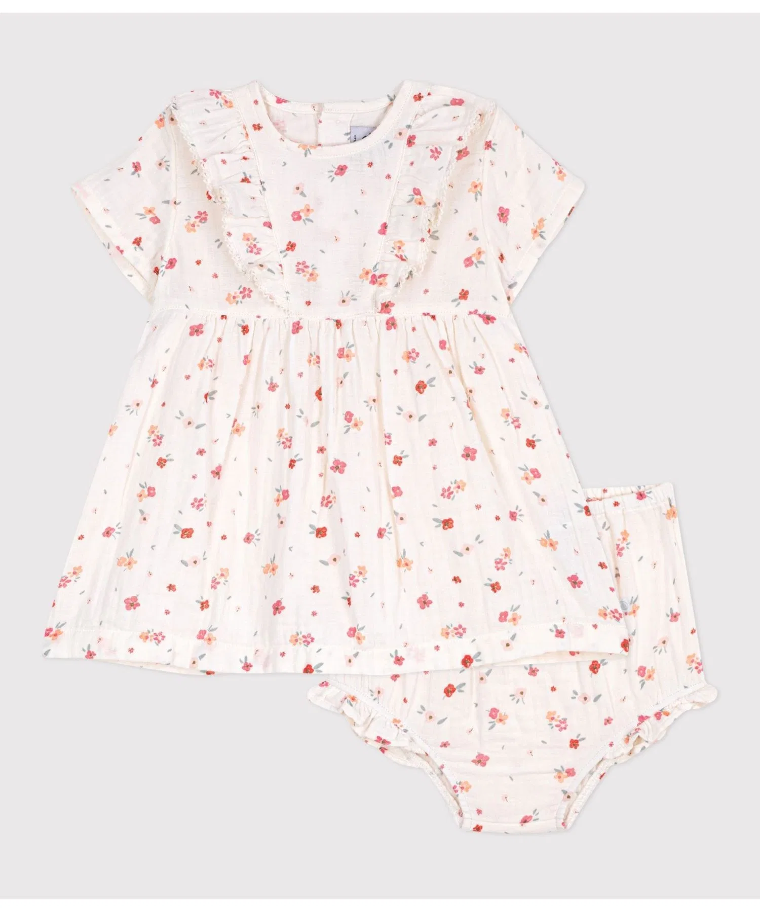 Детское платье с цветочным принтом и трусами-шортиками Petit Bateau белое