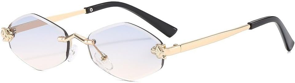 

Модные маленькие многоугольные солнцезащитные очки для женщин, роскошные коричневые ромбовидные солнцезащитные очки в винтажном металлическом стиле GHVWYX, Gold Blue Yellow