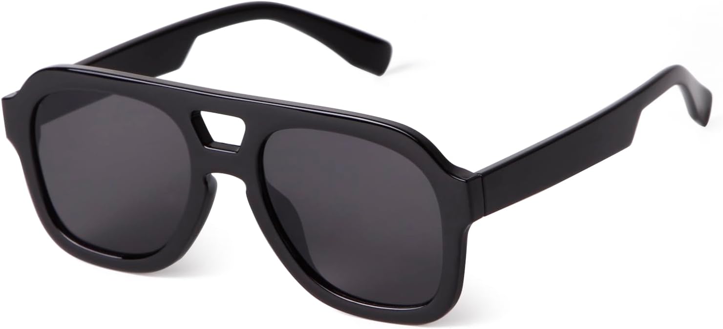 

Солнцезащитные очки-авиаторы JUDOO в стиле ретро 70-х, квадратные, для женщин и мужчин, модные, прямоугольные, с двойной перемычкой, геометрическим рисунком, Black Frame/Grey Lens