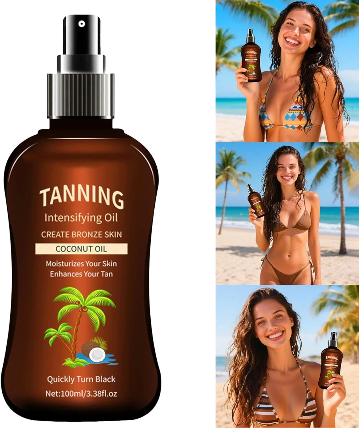 Масло для загара Body Tanning Oil, кокосовое масло и масло какао, 100 мл, 4 шт Generic — фото 2