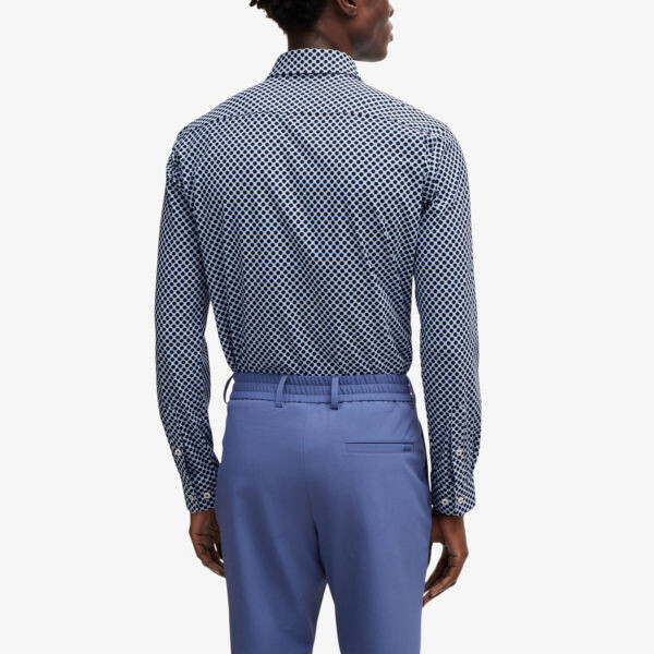 Рубашка Slim-Fit из эластичной ткани с микроквадратным принтом Boss, синий — фото 4