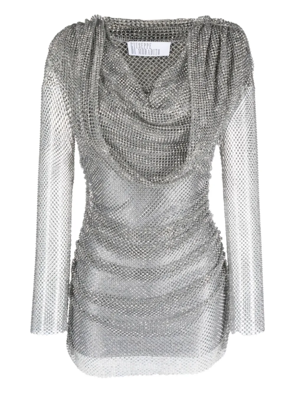 

Мини-платье с капюшоном, украшенное стразами Giuseppe Di Morabito, серый