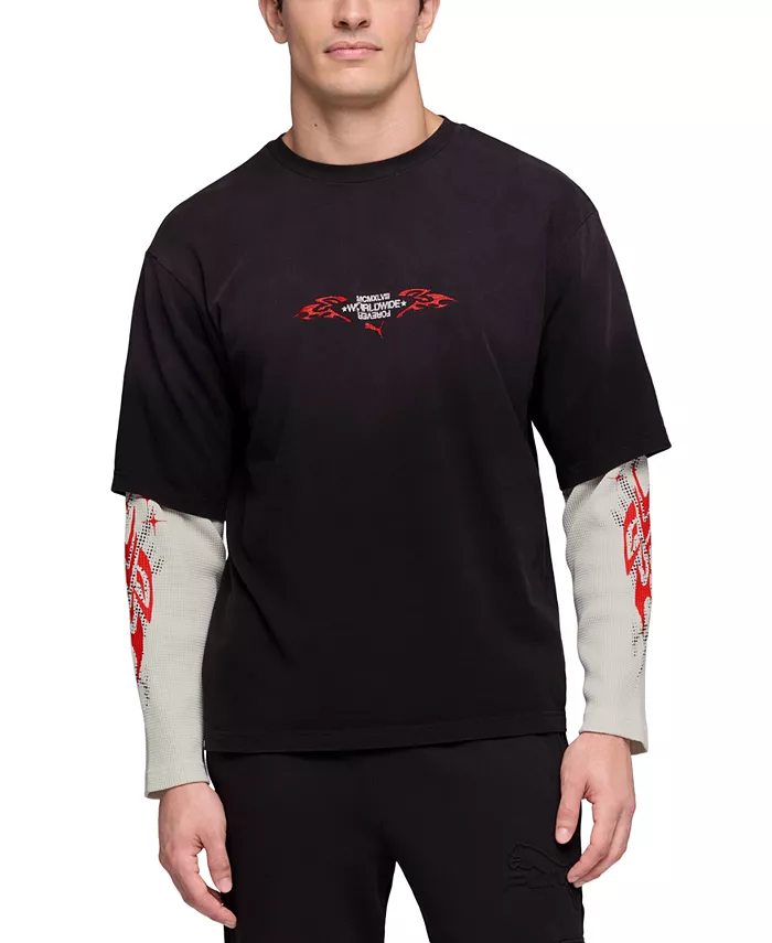 

Мужская 2-в-1 футболка с длинным рукавом в стиле вафельной ткани Puma, черный