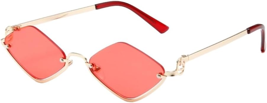 

Солнцезащитные очки в металлической полуободковой оправе, модные маленькие солнцезащитные очки в форме ромба в полуободковой оправе, простые пляжные солнцезащитные очки UV400 UJNHGQ, Gold Red