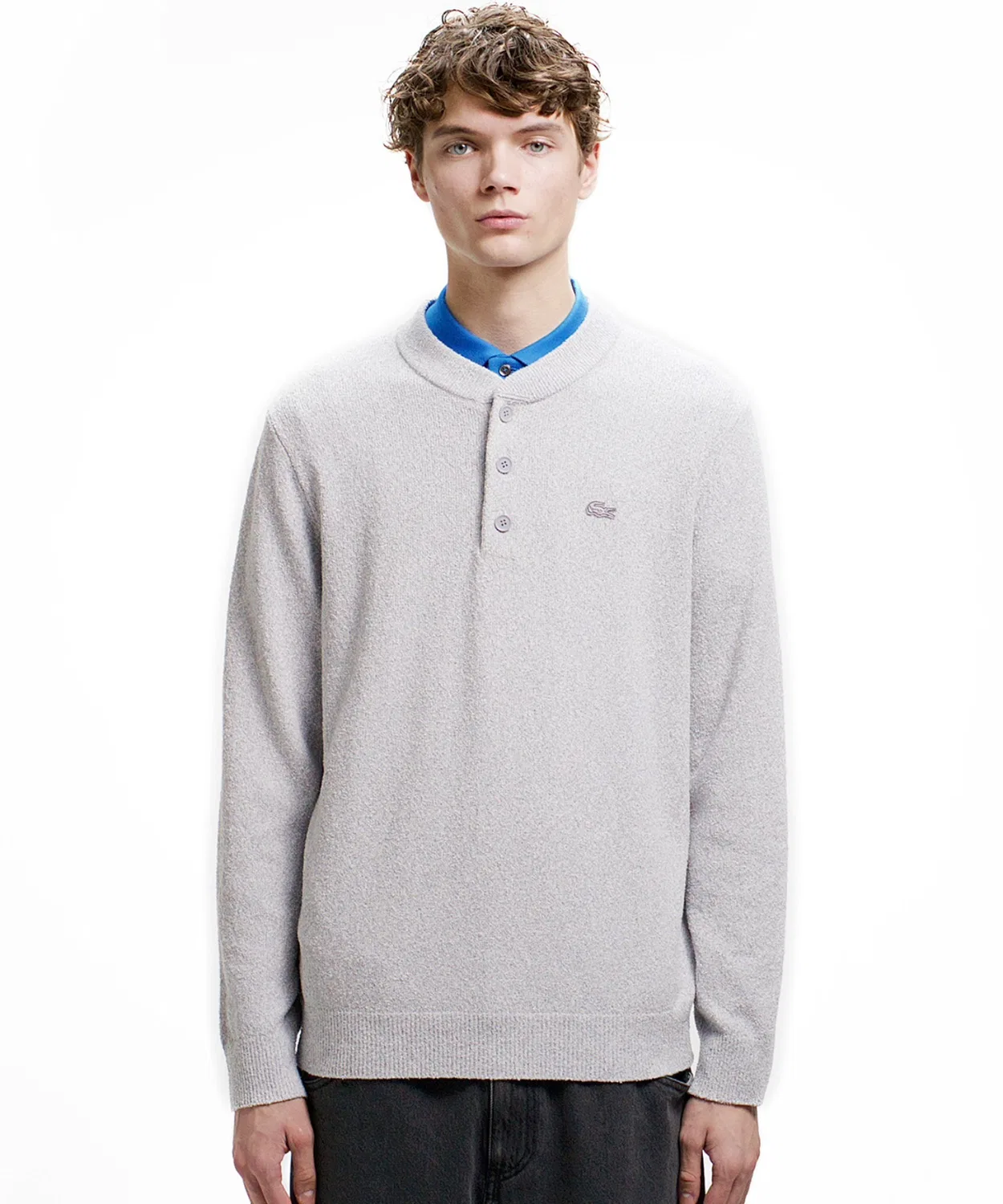 Свитер Lacoste букле с поло, серый меланж